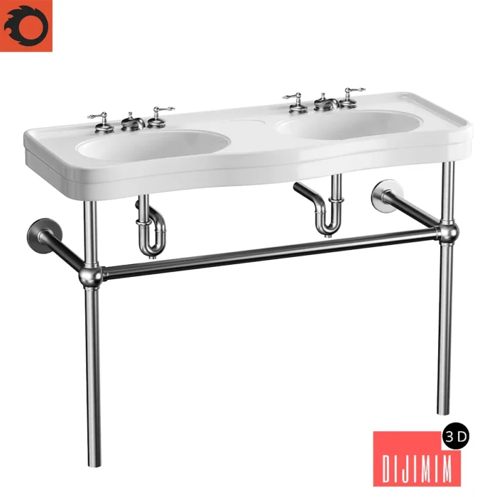 White Console Sink Double Deluxe with Black Nickel Bistro Legs - Görsel 1