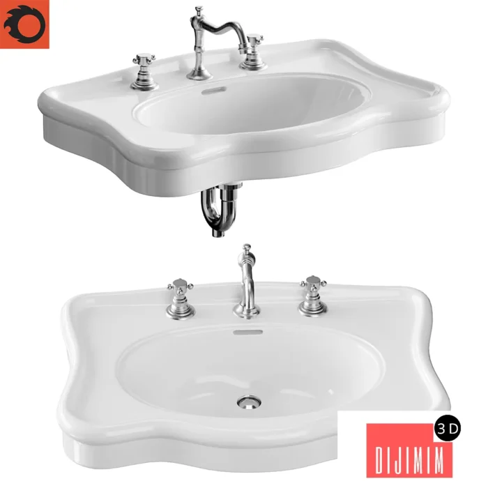 Bathroom Console Sink Deluxe Counter Top White Vitreous China - Görsel 1