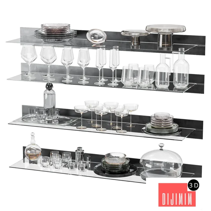 A set of dishes for filling the kitchen. Plates, salad bowls, glasses, glasses, shot glasses, decanters, shaker, nervous shot glass. #001 - Görsel 1