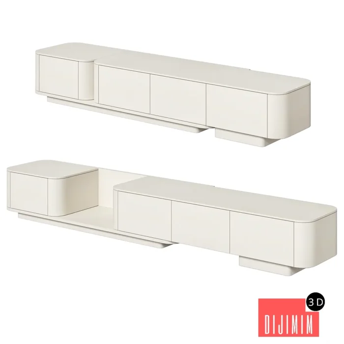 Japandi White TV Stand - Görsel 1