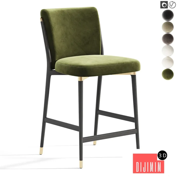 Norrie Forest Green Velvet Dining Counter Stool - Görsel 1