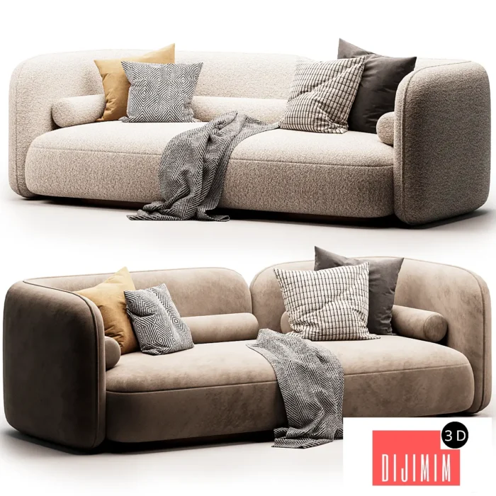 Scandinavian style velvet sofa - Görsel 1