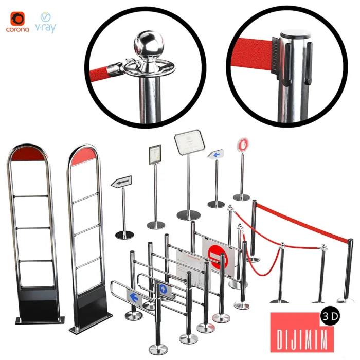 Entrance system, fencing turnstiles / Barriers fencing. Ropes and ribbon. Information plate sign. Crowd control - Görsel 1
