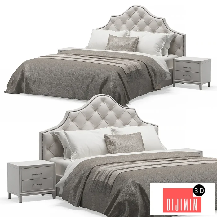 Qween Bed with Safavieh Arebelle Tufted Headboard - Görsel 1