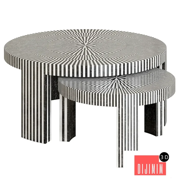 Marble Striped Nesting Coffee Table Sets Fnct-1420-Mklg - Görsel 1