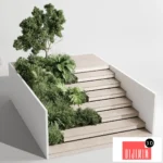 Entrance and exit stairs with furniture and garden 03