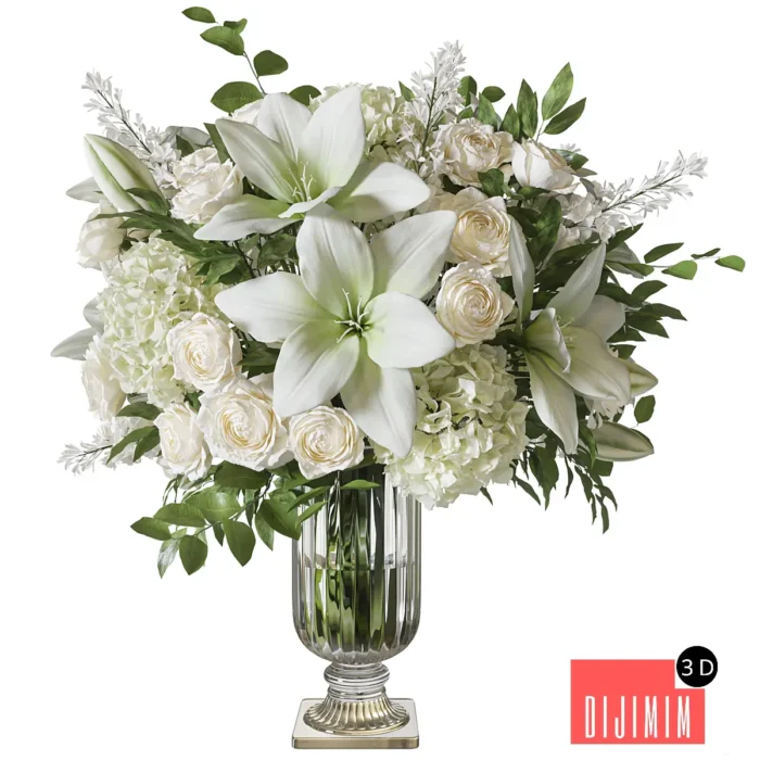Flower Set 070 Lily rose crystal vase - Görsel 1