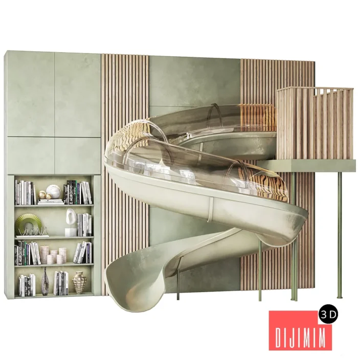 Children's wall with slide and decor - Görsel 1