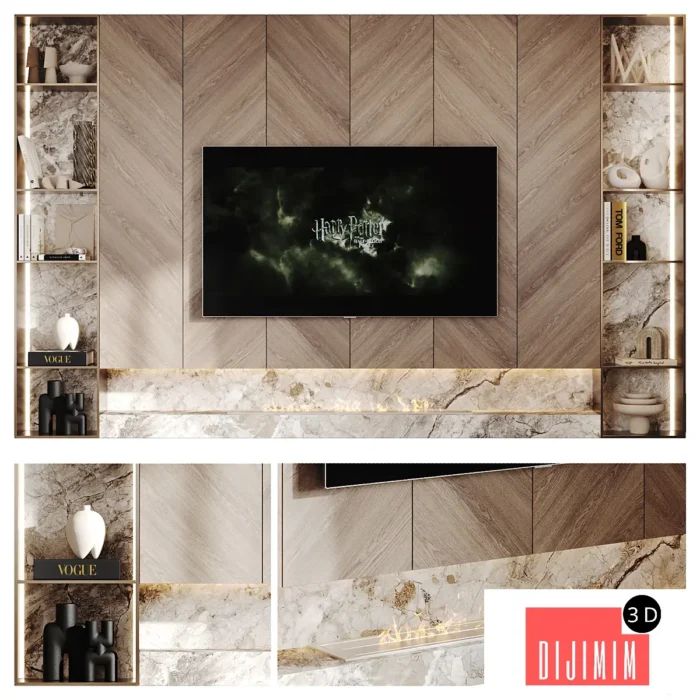 TV wall with bio-fireplace - Görsel 1