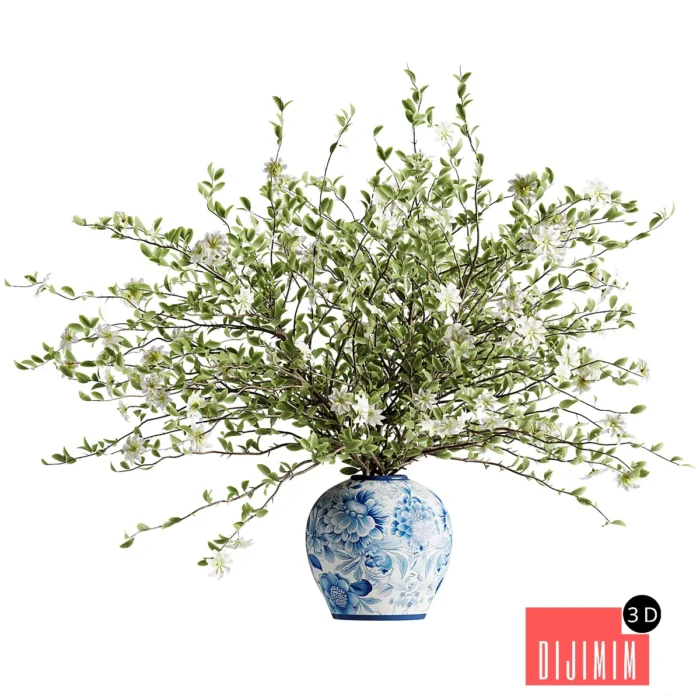 A bouquet of tree branches inserted into a celadon ceramic pot - Görsel 1