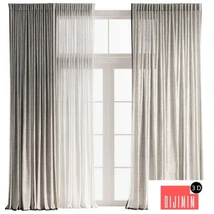 Pinch Pleat Linen Curtain with Tulle 2