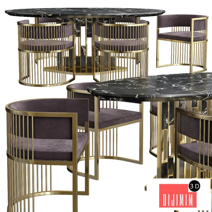 Exclusive Italian High End Oval Marble Dining Set - Görsel 1