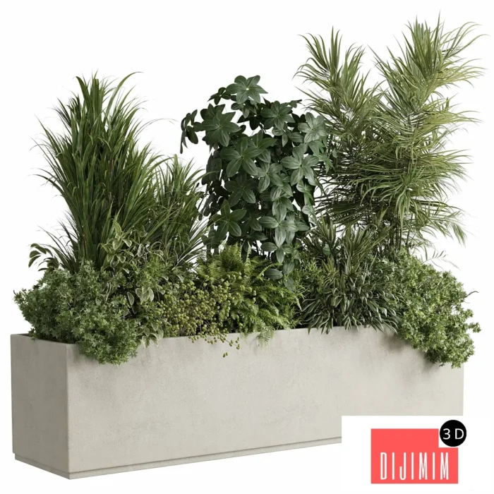 concrete box plants on stand - set indoor plant 445 - Görsel 1