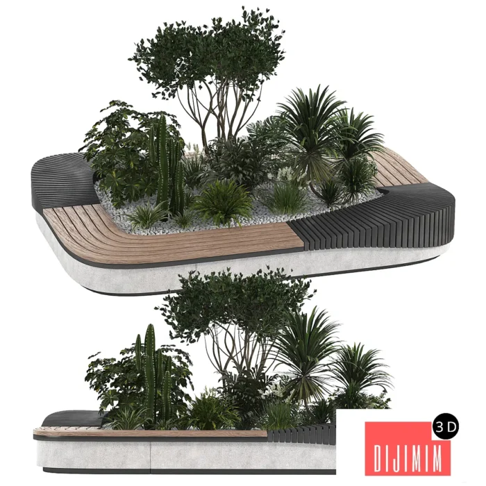 Concrete Flowerpot with Bench 10 - Görsel 1