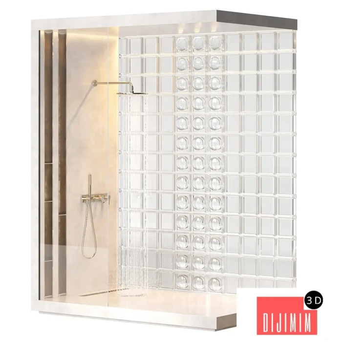 Shower set with glass blocks wall and Fantini Nostromo 03 - Görsel 1