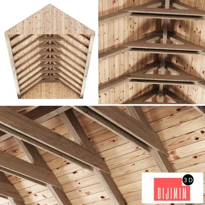 Wooden Ceiling V11 / Wooden Ceiling with Beams - Görsel 1