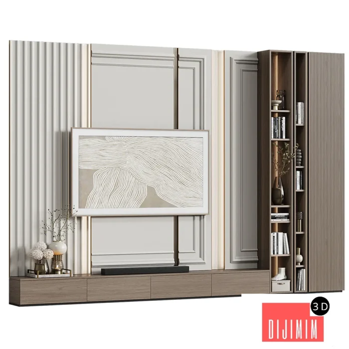 TV wall in modern classic style with decor 20 - Görsel 1