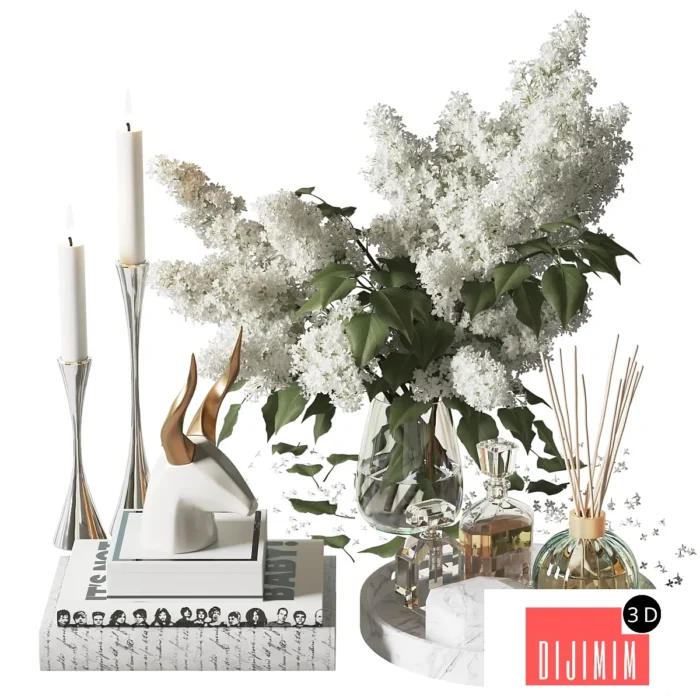 Decor with a bouquet of lilacs in a glass vase - Görsel 1