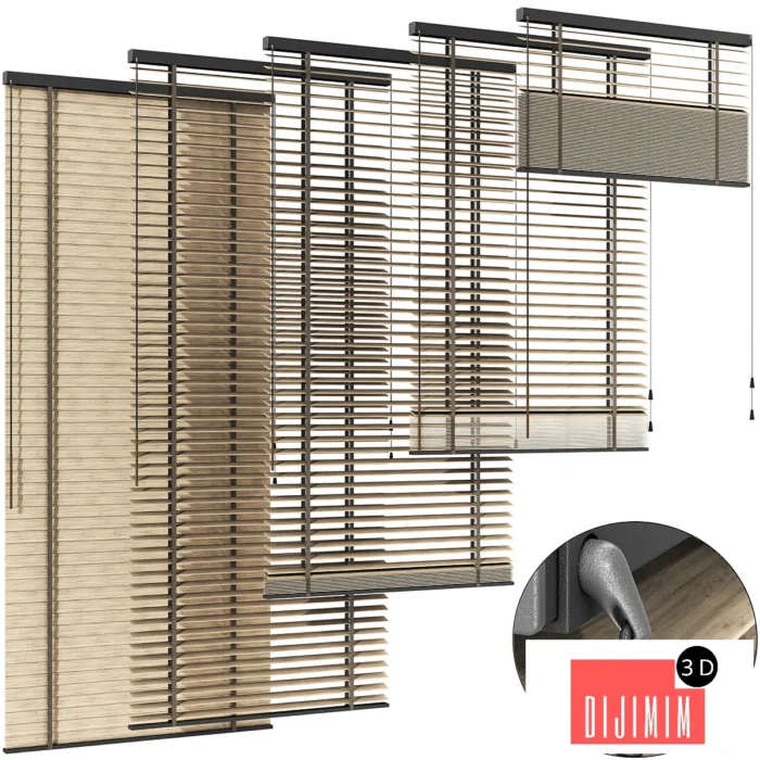 Wooden Venetian Blinds Curtain Set 23 - Görsel 1
