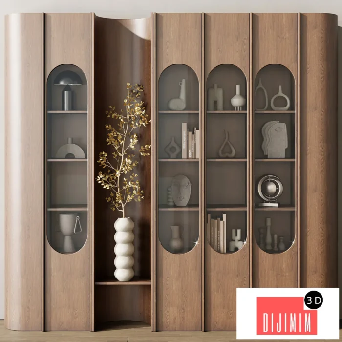 Wooden Shelves Decorative With Plants and Book - Wooden Rack 34 - Görsel 1