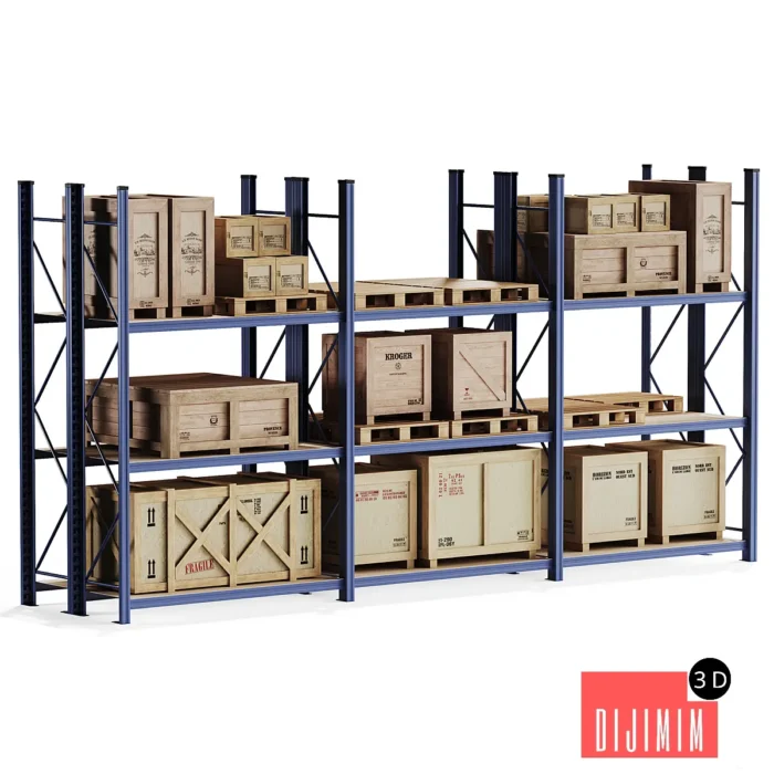 Storage rack with wooden crates - Görsel 1