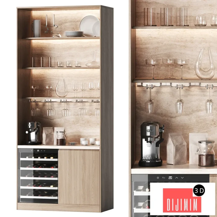 Cabinet with wine cooler and shelves - Görsel 1
