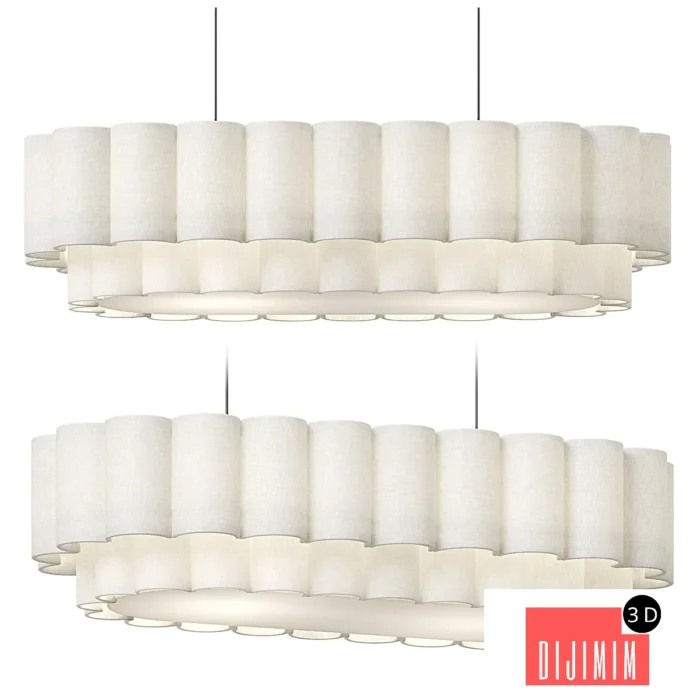 Folia - oval scalloped natural linen pendant - Görsel 1